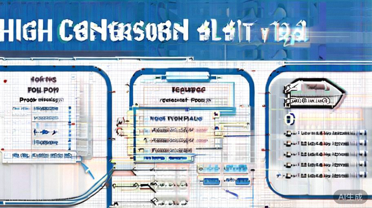 高转化率落地页元素分解图 - 标注了清晰的标题、社会证明、产品特性、用户评价和突出的行动号召按钮等关键区域