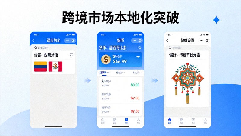 跨境市场本地化突破资讯配图 - 展示针对特定地区语言、货币和偏好的网站本地化界面示例