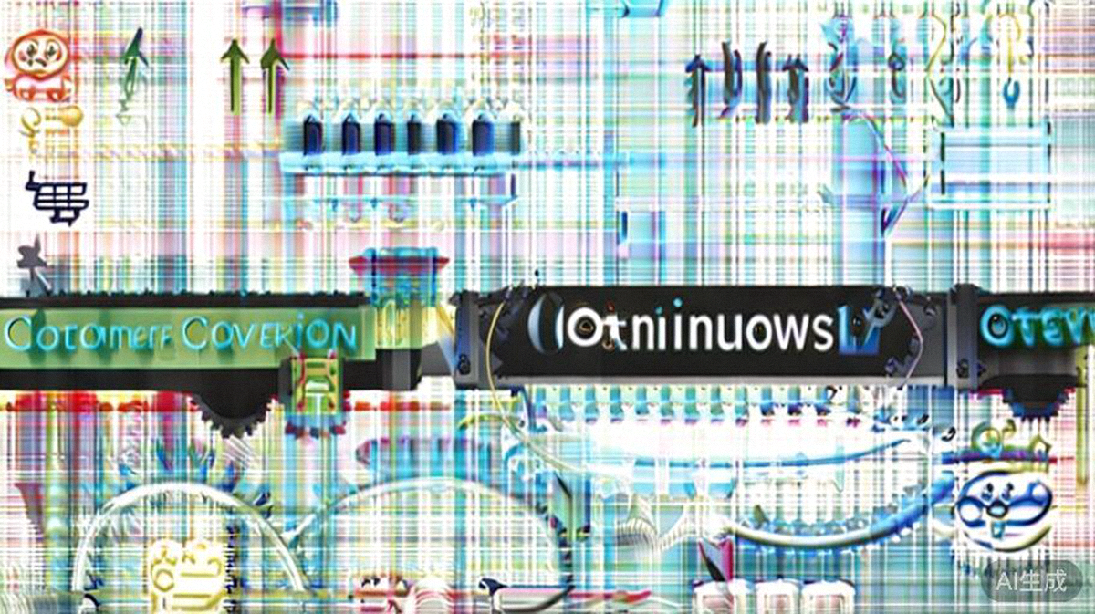 客户转化与售后优化双轮驱动增长飞轮示意图 - 两个巨大的齿轮紧密咬合，一个标注‘客户转化’，另一个标注‘售后优化’，共同驱动中央的‘持续增长’轴心